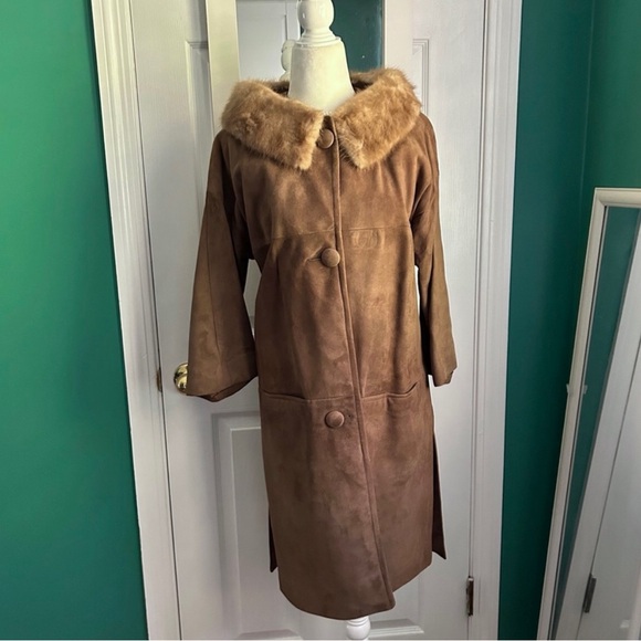 Vintage 60’s Brown Suede Coat with Fur Collar small - Picture 11 of 11